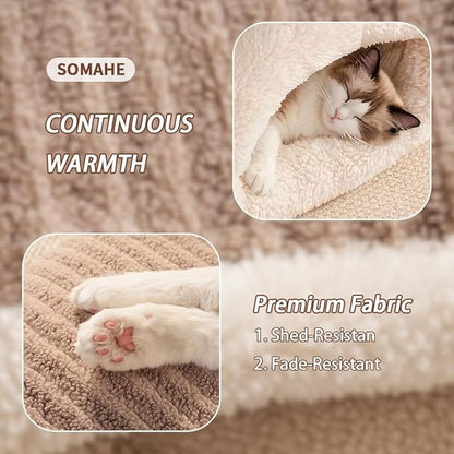 Cat Sleeping Bag for Indoor Cats, Self Warming Cat Bed Cave Fits up to 15 lbs Pets, Pet Sleeping Bed with Plush Portable Snuggle Sack/Hideway 17''×21''White