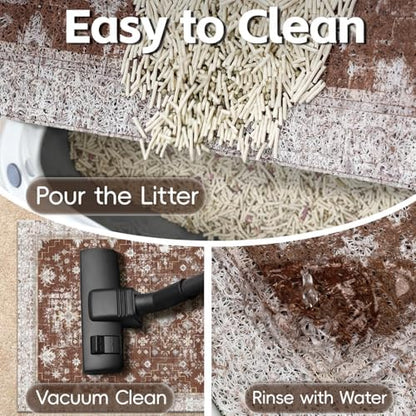 Cat Litter Mat Litter Trapping Mat, 24"x15" Waterproof Urine Proof Litter Box Mat Catcher Mat Non-Slip Washable for Kitty Kitten, Brown