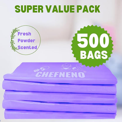 Disposable Baby Diaper Bags (500 Bags) Fresh Powder Scented Easy Tie Handles epi Eco-Friendly Diaper Disposable Sacks Dog Poop Bags Cat Litter Waste Bags (Fresh Powder, 500 ct.)