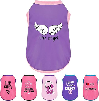 Color-Blocked Dog Tank Top with Playful Heat Transfer Designs – Lightweight Polyester Shirt for Small,MediumDogs, Perfect for Casual Outings.The Angel Purple 4XL