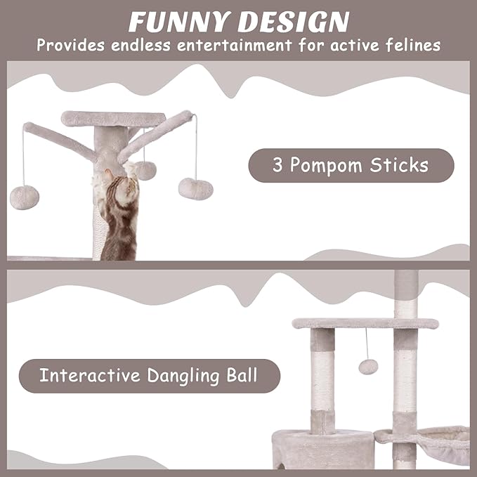 PETSITE 56 Inches Cat Tree for Indoor Cats, Multi-Level Cat Tower with Sisal Scratching Posts and Ladder, Tall Cat Tree with Top Perch, Hammock, Cat Condo & Jumping Platforms for Cats Kittens