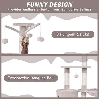 PETSITE 56 Inches Cat Tree for Indoor Cats, Multi-Level Cat Tower with Sisal Scratching Posts and Ladder, Tall Cat Tree with Top Perch, Hammock, Cat Condo & Jumping Platforms for Cats Kittens