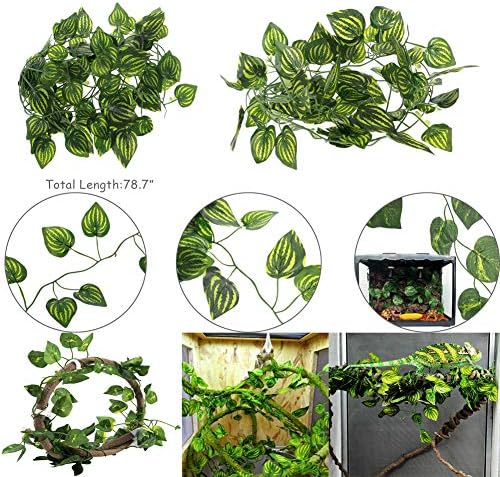Hamiledyi Bearded Dragon Tank Accessories Lizard Hammock Climbing Jungle Vines Adjustable Leash Bat Wings Flexible Reptile Leaves with Suction Cups Reptile Habitat Decor for Gecko,Snakes,Chameleon