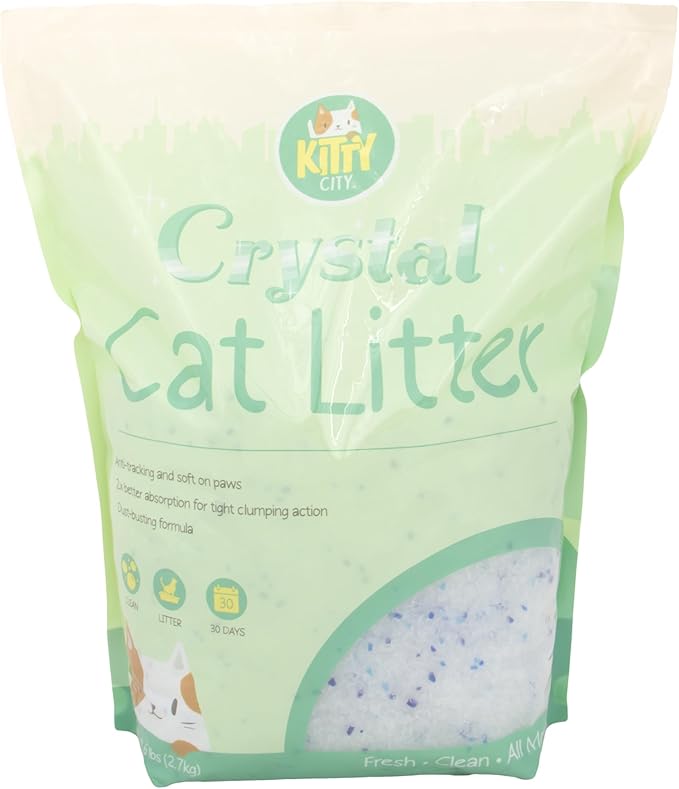 Kitty City Crystal Cat Litter, Silica Gel Crystals for Maximum Odor Control, Unscented & Low Dust, Gentle on Paws, Super Absorbent Cat Litter, 6 lb