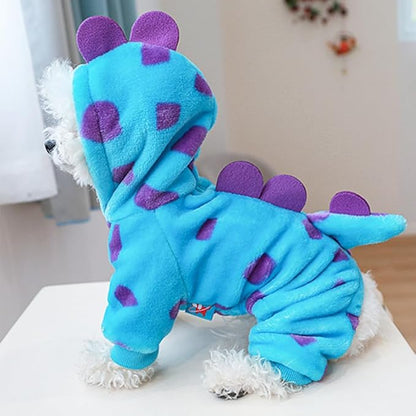 Dinosaur Dog Clothes for Small Dog Girl Boy, Fleece Winter Puppy Hoodies with Leash Ring, Cold Weather Coat for Cat, Funny Dinosaur Costume for Christmas Halloween. (Blue, X-Large)
