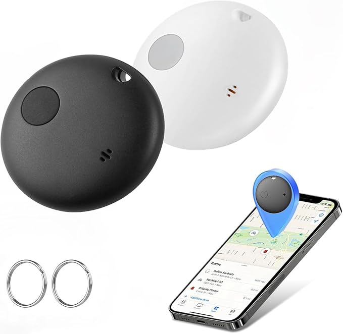 Air Tracker Tags 2-Pack, Waterproof IP67 | 90dB Loud, Bluetooth Tracker Works with Apple Find My (iOS only), Tracker Tag Locator for Keys,Luggage,Backpack etc