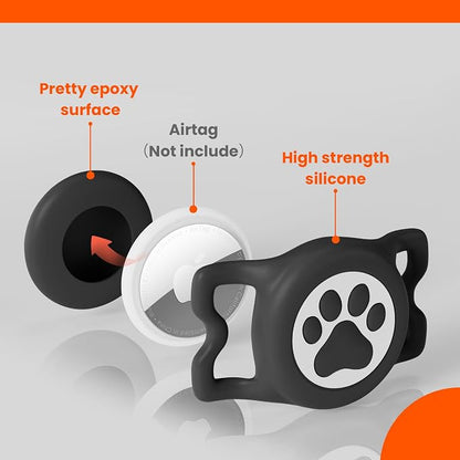 Waterproof Airtag Dog Collar Holder for Apple Air Tag, Silicone Dog Airtag Holder for Dogs & Cat Collars(Black)