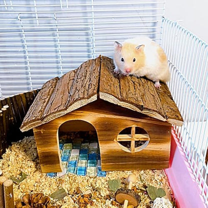 Large Wooden Hamster Hideout House for Gerbils Mouse Mice Syrian Hamster