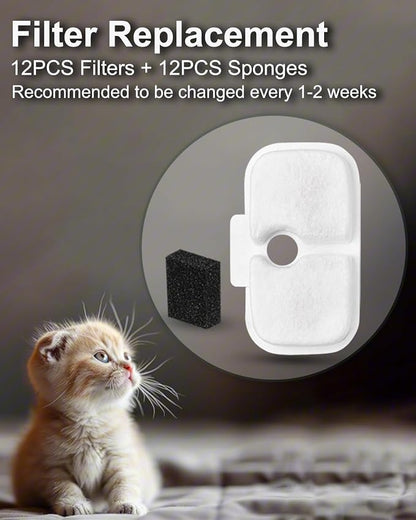 12 Pack Cat Water Fountain Filter fit Petli bro Dockstream Fountain PLWF005 | Pet water Filter Replacements, 12-Pack Individually Wrapped, Fit Dockstream PLWF105/PLWF115/PLWF005/PLWF305 White