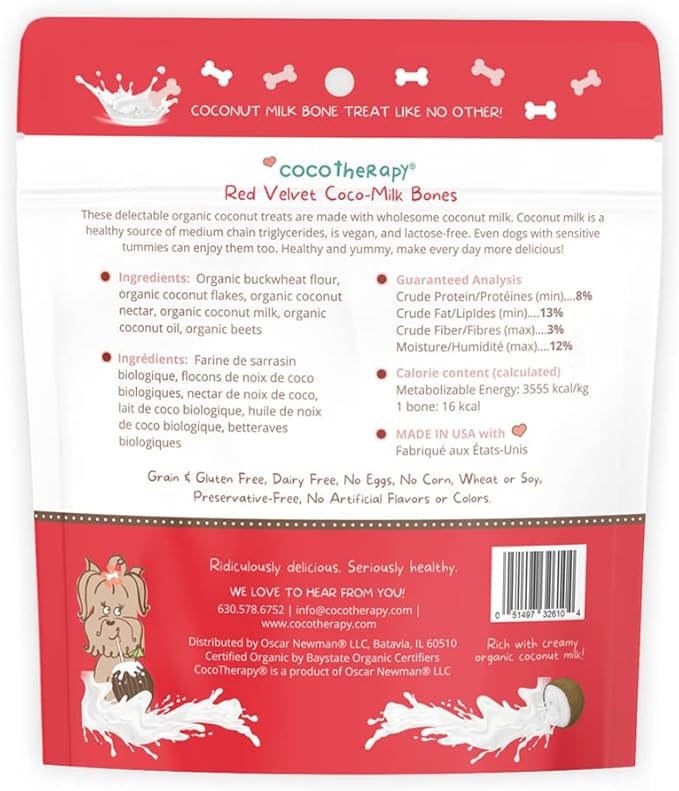 CocoTherapy Red Velvet Coco-Milk Bones 3 Pack, 6 Ounces Each, USDA Organic