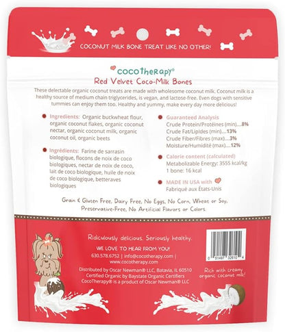 CocoTherapy Red Velvet Coco-Milk Bones 3 Pack, 6 Ounces Each, USDA Organic