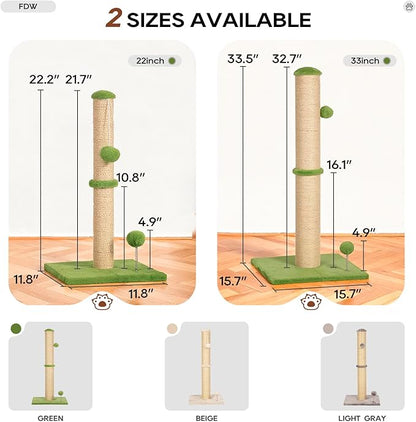 FDW 22 Inch Cat Scratching Post Cat Scratcher Natural Sisal Rope Scratch Post Kitten Trees with Hanging Ball for Indoor Cats,Green