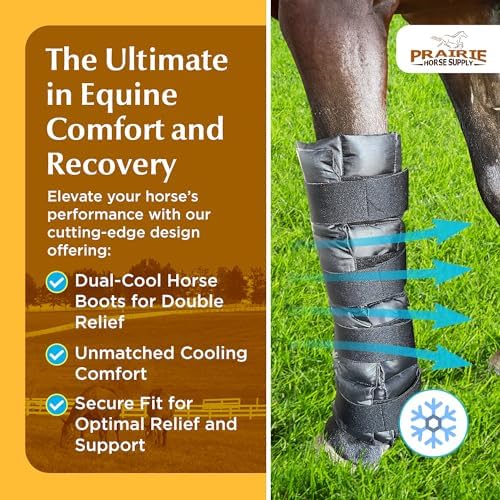 Prairie Horse Supply - Durable Nylon Ice Boots for Horses & Ponies - Cold Therapy Gel Boot Wrap for Hock, Ankle, Knee, Legs, Hooves One Size - Black Flexible Straps, Skid & Shipping Boots - (Black)