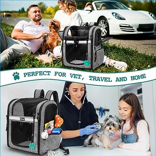 PetAmi Dog Backpack Carrier for Cats, 4-Way Entry Ventilated, 18 lbs, Gray