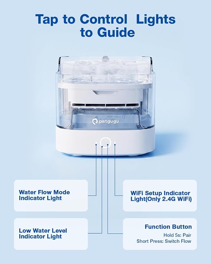 PETGUGU AI Cat Water Fountain with Smart App,8-Layer Filtration,Wireless Ultra Quiet Pump,Pet Health Manager,2.4G WiFi Automatic Water Dispenser for Cats Dogs Pet Water Fountain Easy to Clean