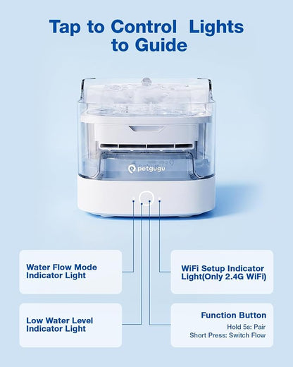 PETGUGU AI Cat Water Fountain with Smart App,8-Layer Filtration,Wireless Ultra Quiet Pump,Pet Health Manager,2.4G WiFi Automatic Water Dispenser for Cats Dogs Pet Water Fountain Easy to Clean