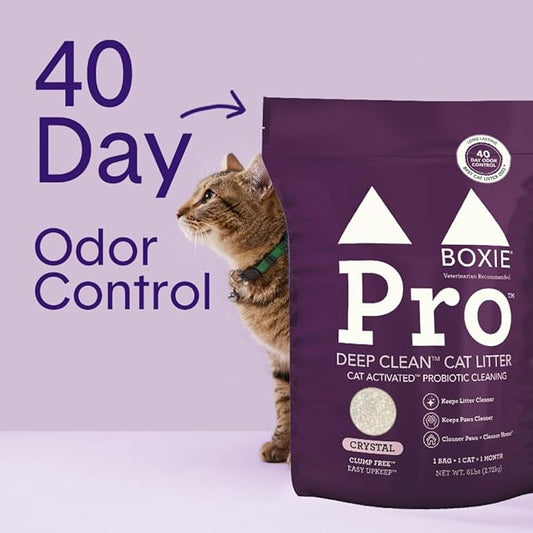 Boxie® Probiotic Unscented Crystal Cat Litter, 40-Day Odor Control, 18lb (3 Pack of 6lb Bags), Non-Clumping, Dust-Free, Lightweight