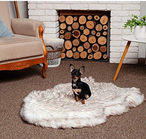 Faux Fur Orthopedic Dog Bed, Memory Foam, White w/Brown Tips 30"x20"