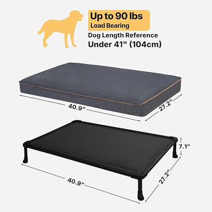 Veehoo Chew Proof Elevated Dog Bed, Indestructible Raised Dog Bed with Exclusive Cover, Washable Orthopedic Padded Pet Cot for Indoor & Outdoor, Large Dog Bed 41" x 27", Dark Grey