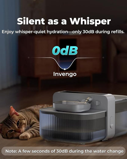 Invengo No-Filter Wireless Cat Water Fountain, 3.5L Stainless Steel Pet Fountain for Cats & Dogs – Wastewater Separation, Auto Refill, Ultra-Quiet 3000mAh Battery, Indoor Smart Water Dispenser