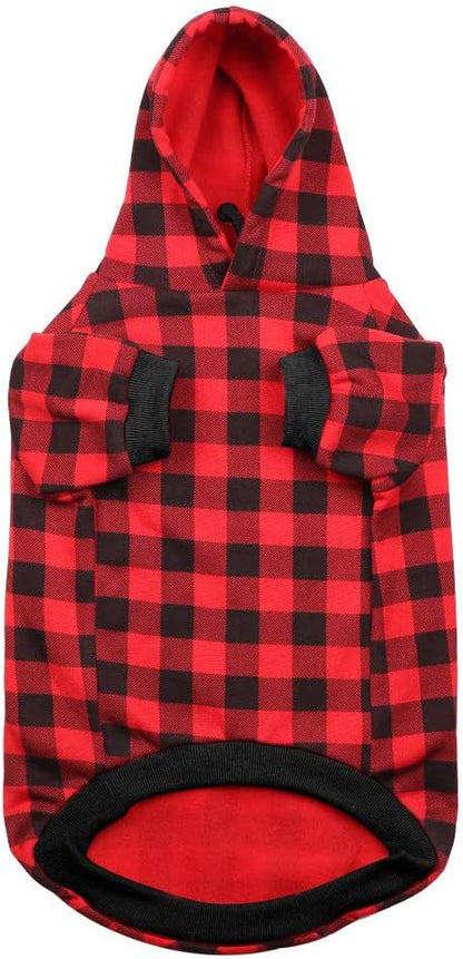 Red Plaid Dog Hoodie Sweater for Large Dogs Pet Clothes with Hat and Pocket（L）