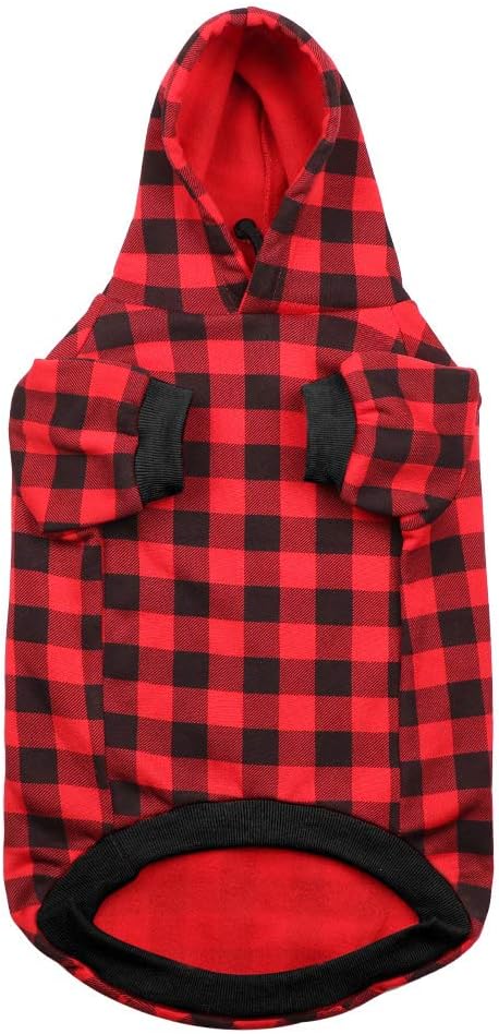 Red Plaid Dog Hoodie Sweater for Dogs Pet Clothes with Hat and Pocket（XL）