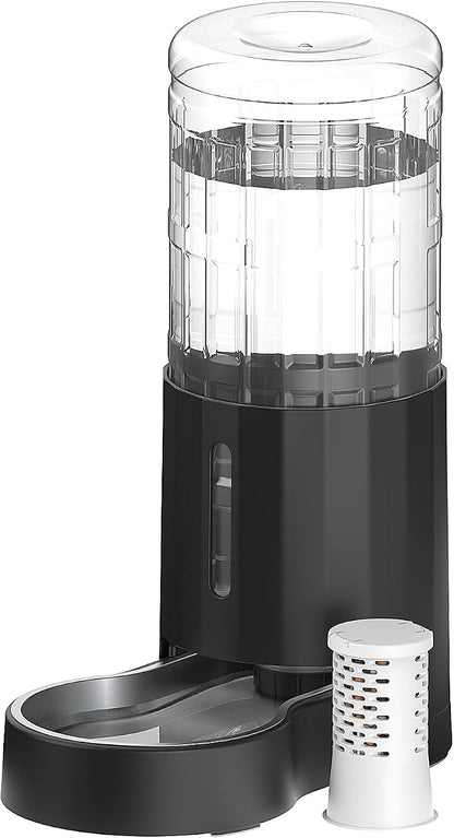 CZPET 2.5 Gallon Dog Water Bowl Dispenser with Filter (9.5L,Black) | With Stainless Steel Bowl Gravity Waterer, Large Capacity and Drinking Area Noise-Free for Pets