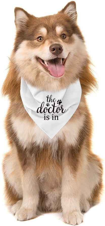 The Dogtor is in Dog Bandana, Therapy Scarf, White Pet Dog Scarf Accessories, Pet Dogs Triangle Muffler, Pets Muffler for Small Medium, Pets Lovers Gift, Comfort Dogs, Emotional Support Bandana