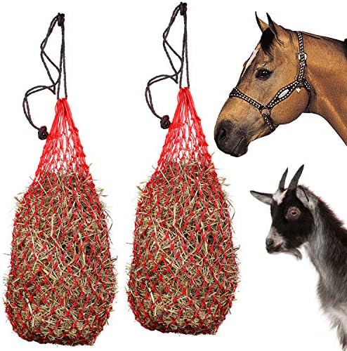 Majestic Ally 2 pcs Ultra Slow Feed 1.5"x1.5" Holes 40” Hay Net for Horses and livestocks (Red)