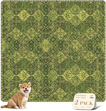 nunubaby 2PACK Washable Pee Pads for Dogs, Stylish, Non-Slip and Leak-Proof Pee Pads. Reusable Potty Pads for Dogs for Crates and Floors.(Green/Multi,72" x72" )