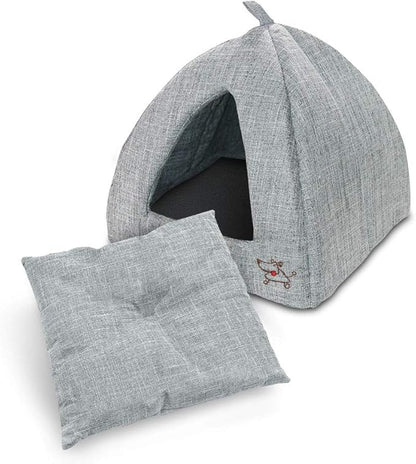 Best Pet Supplies Dog House Bed Crate Mat Tent Indoor Round Soft Plush for Small, Medium, and Large Breeds - Gray Linen, 19 x 19 x H:19"
