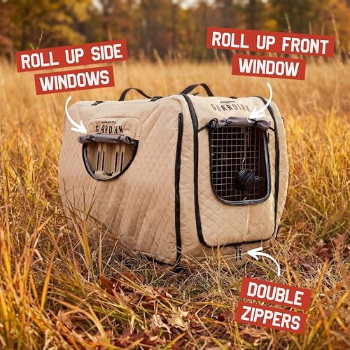 Mammoth Guardian 36” Insulated Dog Kennel Cover – Heavy Duty Weather Resistant Dog Kennel Cover, Indoor & Outdoor Use, Fits 36 Inch Travel Dog Carrier, Wind & Water Resistant, Tie Down D-Rings – Tan