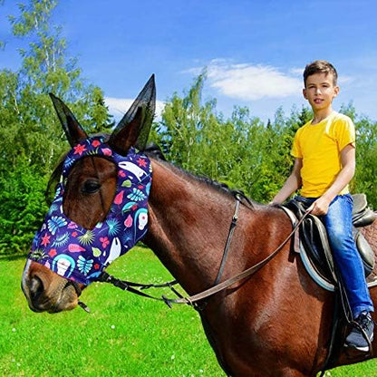 Weewooday 2 Pieces Horse Fly Masks for Horses Soft Fly Masks for Ears Smooth and Elasticity Mask with UV Protection(Tribal Grid Patterns,L)