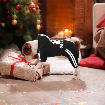 Dog Hoodie Security Clothes 4 Legs Jumpsuit Sweatshirt Hoodies Soft & Warm Dog Outfit Pullover Dog Winter Clothes Sweater for Small Medium Large Dogs Cats (Black, Large)