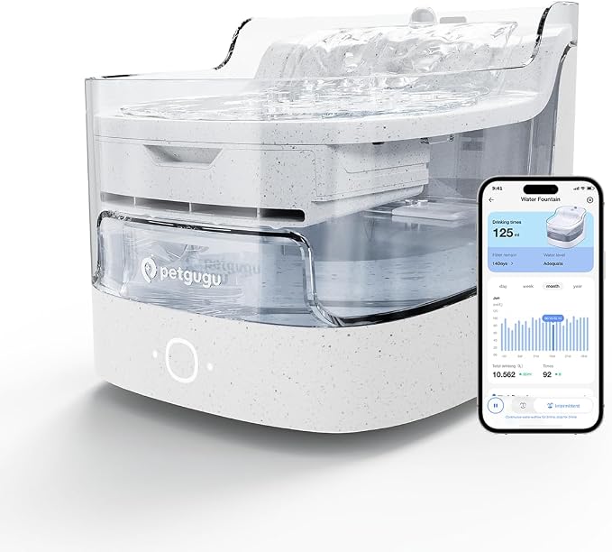PETGUGU AI Cat Water Fountain with App Monitoring, Ultra-Quiet Automatic Pet Water Dispenser, Wireless Pump, 8-Layer Filtration BPA-Free, WiFi Cat Drinking Fountain for Cats and Dogs (2.4G Only)