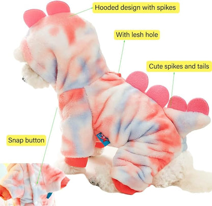 Dinosaur Dog Clothes for Small Dogs - Fleece Winter Puppy Hoodies with Leash Ring, Cat Coat, Funny Dinosaur Costume for Girl, Boy, Christmas, Halloween (Pink, Large)