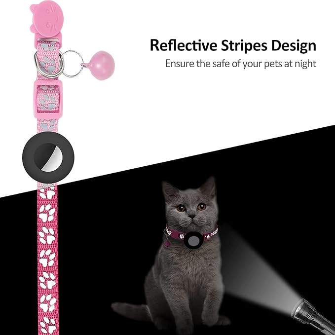 GPS Tracker for Cats, Mini GPS Pet Tracker with Collar, IPX8 Waterproof Cat Trackers Collar,No Monthly Fee,Work with Apple Find My(iOS Only),Smart Trackers for Pets-Pink-3
