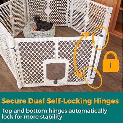 MyPet Petyard Passage: 5.5 Ft. Wide Customizable Folding Dog Playpen with Passage Flap-Door for Indoor/Outdoor. Made in USA. 6-Panel Puppy Playpen. Freestanding Play Pen Dog Gate 26" Tall, Light Gray