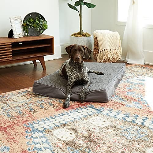 Happy Hounds Oscar Rectangle Orthopedic Foam Sherpa Dog Bed, Medium (42 x 30 in.), Pewter