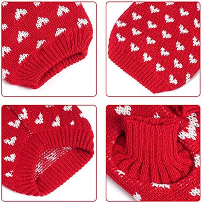 Dxhycc Dog Knitted Sweater Dog Heart Sweater Puppy Sweater Warm Soft Pet Holiday Clothes for Medium Cats and Dogs (Red, M)