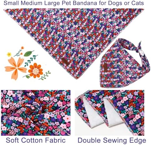 Floral Dog Bandana, UP URARA PUP Flowers Triangle Bid Scarf for Medium Large Dogs, Cotton Kerchief for Girl Boy Puppies, Cute Spring Blossom Bandana,S