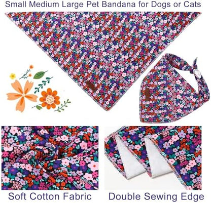 Floral Dog Bandana, UP URARA PUP Flowers Triangle Bid Scarf for Medium Large Dogs, Cotton Kerchief for Girl Boy Puppies, Cute Spring Blossom Bandana,S