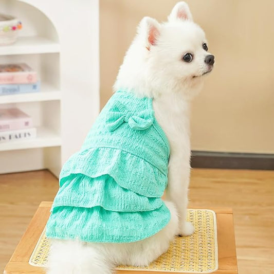 2 Pack Summer Dog Dresses with Bow Girl Puppy Clothes for Small Dog Spring Cat Outfit Sleeveless Pet Tiered Layered Cake Dress for Kitten Chihuahua Pomeranian Yorkie (Pink Blue, X-Large)