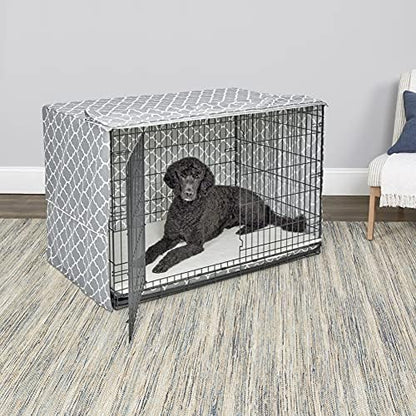 MidWest Homes for Pets XL Dog Crate Cover Featuring Teflon Fabric Protector, Poly-Cotton Privacy Kennel Cover Fits Most 48-inch Crates, Gray Designer Print, Machine Washable, Reduces Barking