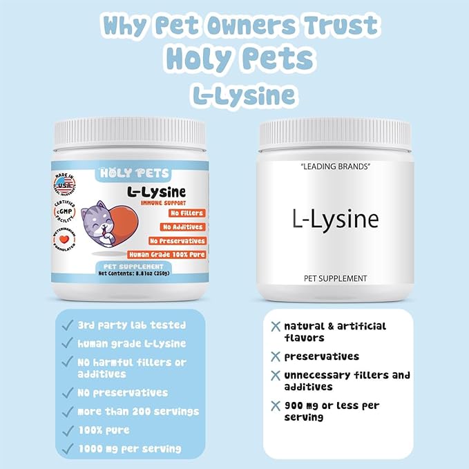 100% Pure L-Lysine Powder for Cats – No Flavors, No Fillers or Preservatives – 1,000mg per Scoop – Immune, Respiratory & Eye Support – Helps with Sneezing, Runny Nose & Cold Symptoms