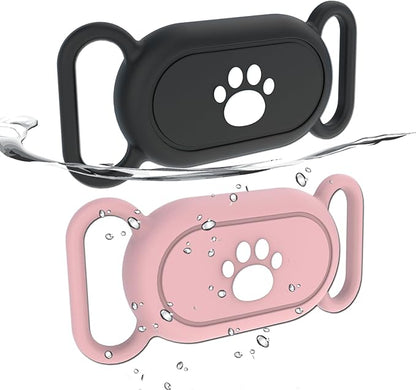 2 Pack Waterproof Dog Collar Holder Compatible with Samsung Galaxy SmartTag2, Silicone GPS Tracker Hidden Loop Holder for Smart Tag2, Anti-Lost Collar Tag2 Paw Case (Black Pink)