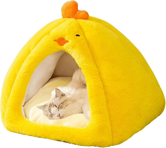 Cat House, Cat Beds with Removable Cushion for Indoor Cats, Pet Cat Litter Large Yurt, Cat Beds for Indoor Easy to Clean Cat Bed Cave,Self Heating Cat Pad (Yellow,X-Large)