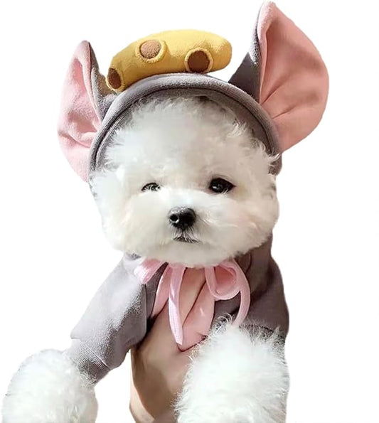 Pet Clothing Dog Transformation Frog Hoodie Autumn and Winter Warm Small Large Dog Method Dou Cat Bullfighting Clothes (Dark Gray Mouse,M)