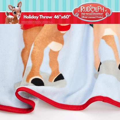 Rudolph The Red Nose Reindeer Kids Holiday Christmas Bedding Super Plush Cozy Throw, 46 in x 60 in, (Officially Licensed Product) By Franco