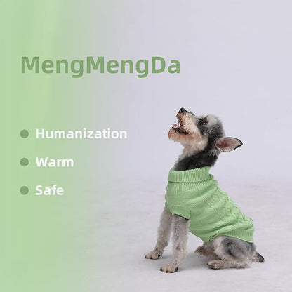 Dog Pullover Sweater, Cable Knitwear, Classic Turtleneck Warm and Soft Clothes for Chihuahua, Bulldog, Dachshund, Pug, Yorkie,Dog Outfits for Small Dogs Medium Dogs, (Green M)…